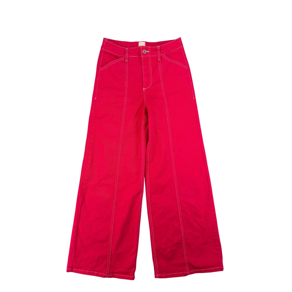 Maeve Anthropologie Pink Wide Leg Seamed Pants Contrast Stitch Size 28 High Rise